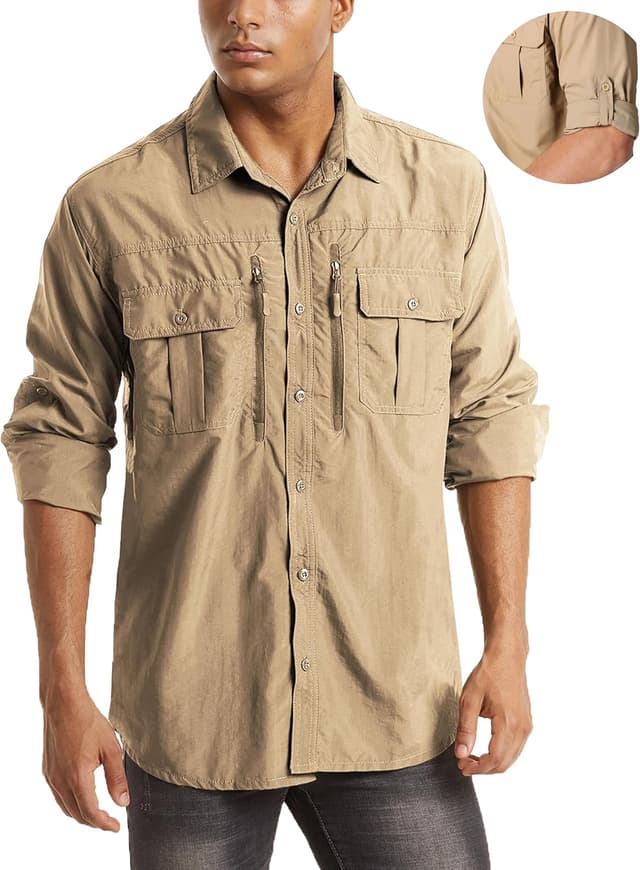 Detalle de MAGCOMSEN Men’s UPF 50+ Sun Protection Long Sleeve Button-Down Shirt