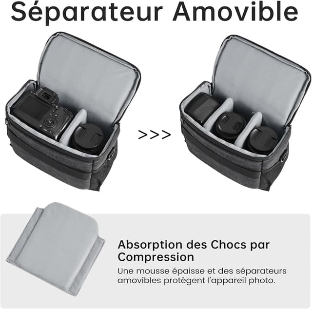 Detalle 2 de Sac photo étanche S-ZONE pour DSLR/SLR (24,5 × 13,5 × 18 cm) avec bandoulière et compartiments