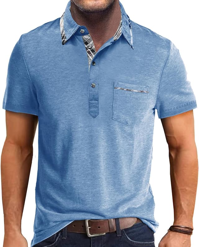 Detalle de Comilaka Poloshirt Herren Kurzarm mit Knopfdesign – klassisches Golf- und Freizeit-Pollo-Shirt