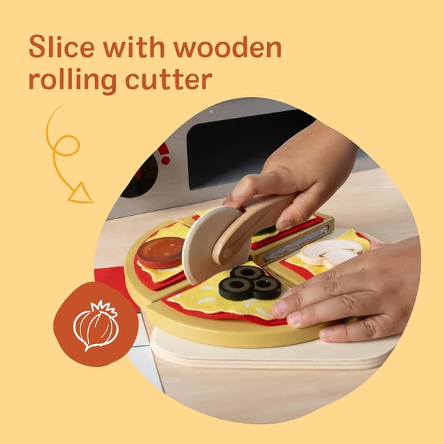 Detalle de Melissa & Doug Holz-Pizzeria (41-teilig) – Pizza-Set für Rollenspiel ab 3 Jahren