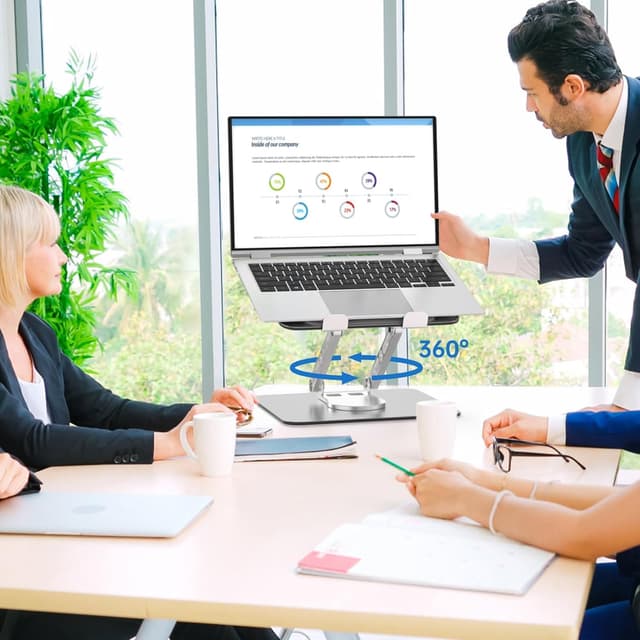 Detalle 2 de GleYo Adjustable Laptop Stand for Desk with 360° Rotating Base (Ergonomic, Foldable, 10–16 inch Laptops)