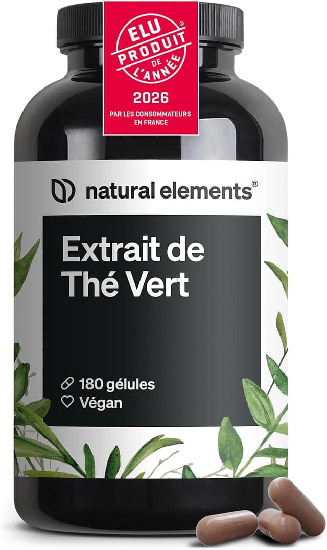 Detalle de Extrait de thé vert hautement dosé – 180 gélules (1998 mg par dose journalière), riche en EGCG et polyphénols