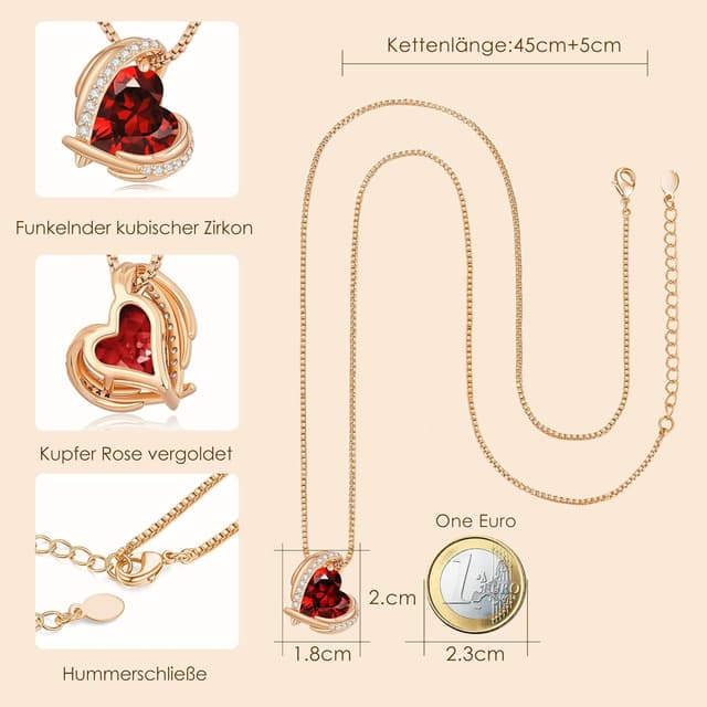 Detalle 2 de CDE Herz Halskette Rosegold mit Geschenkbox