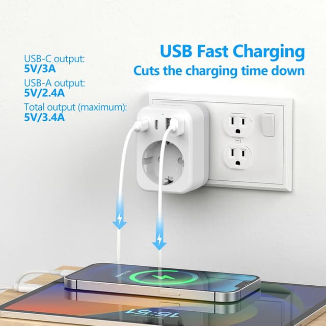 Detalle de JSVER Reiseadapter USA Typ B mit 4 USB