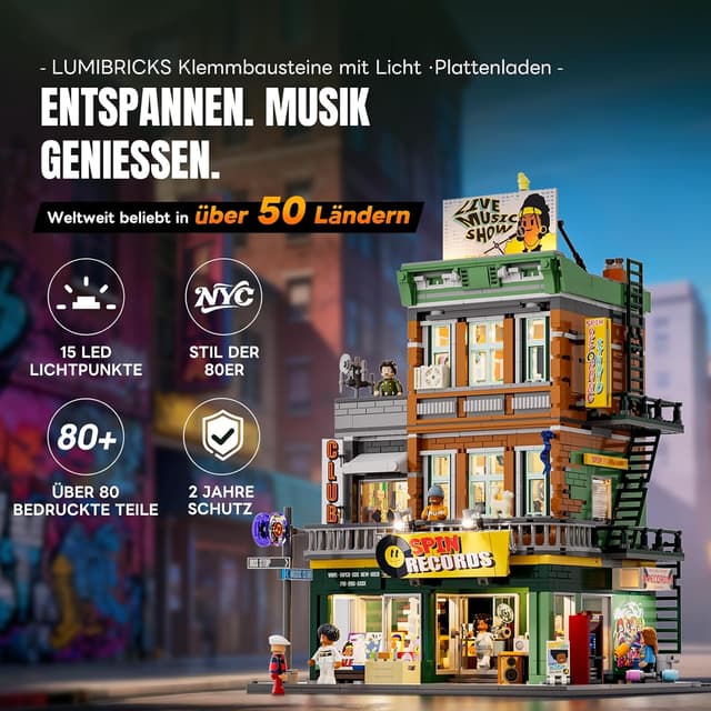 Detalle 2 de Lumibricks Plattenladen Beleuchtung Klemmbausteine Haus 1980 Pcs