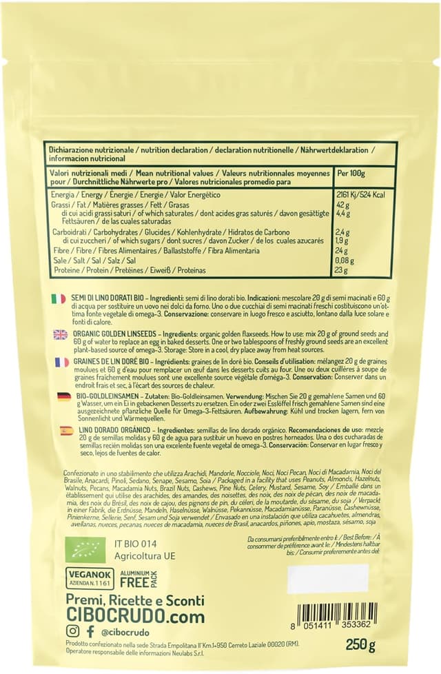 Thumbnail 1 de CIBO CRUDO Graine de Lin DorĂ© Bio 250g đŸ