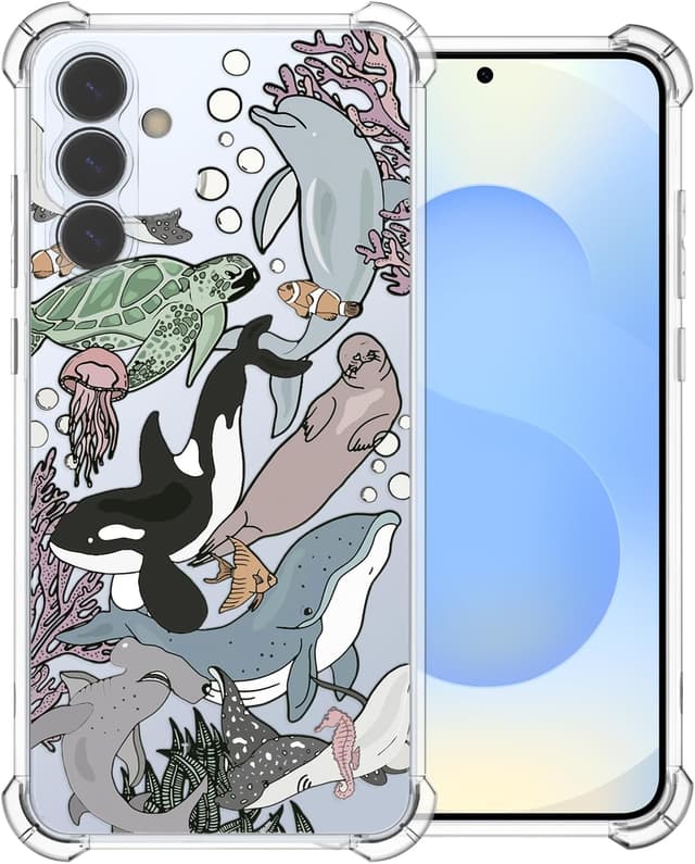 Detalle de CAROKI Clear Case for Samsung S25 5G with Ocean Fish Pattern