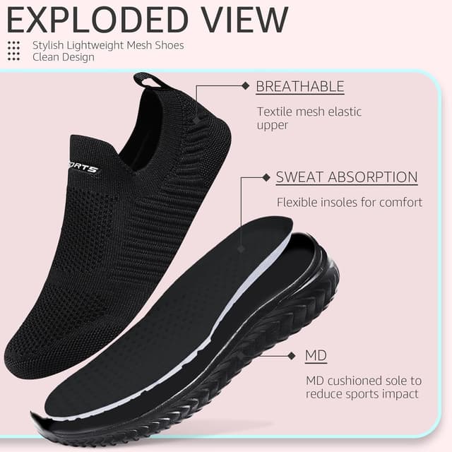 Detalle de Baskets femme respirantes à enfiler (slip-on) semelle antidérapante