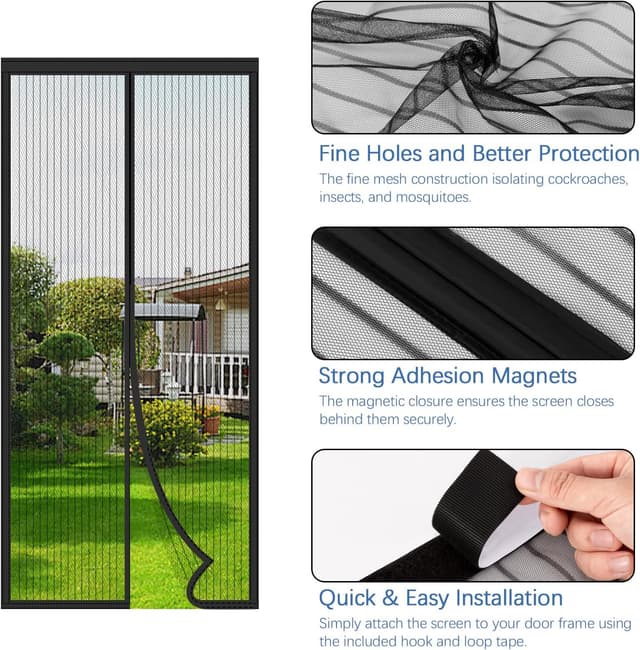Detalle 2 de Cloudgree Magnetic Fly Screen Door (80x200cm) with Powerful Magnets & Full Frame Hook&Loop