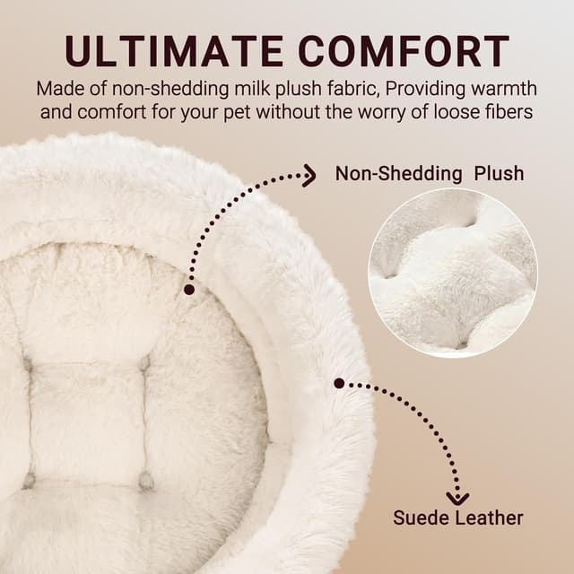 Detalle de EDMIENS Small Cat Bed (45x45x16.5cm) – Round Donut Fluffy Pet Cushion, Machine Washable, Pink