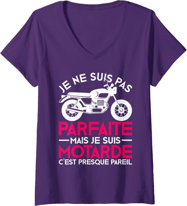 Detalle 2 de T-shirt moto femme col en V Motard