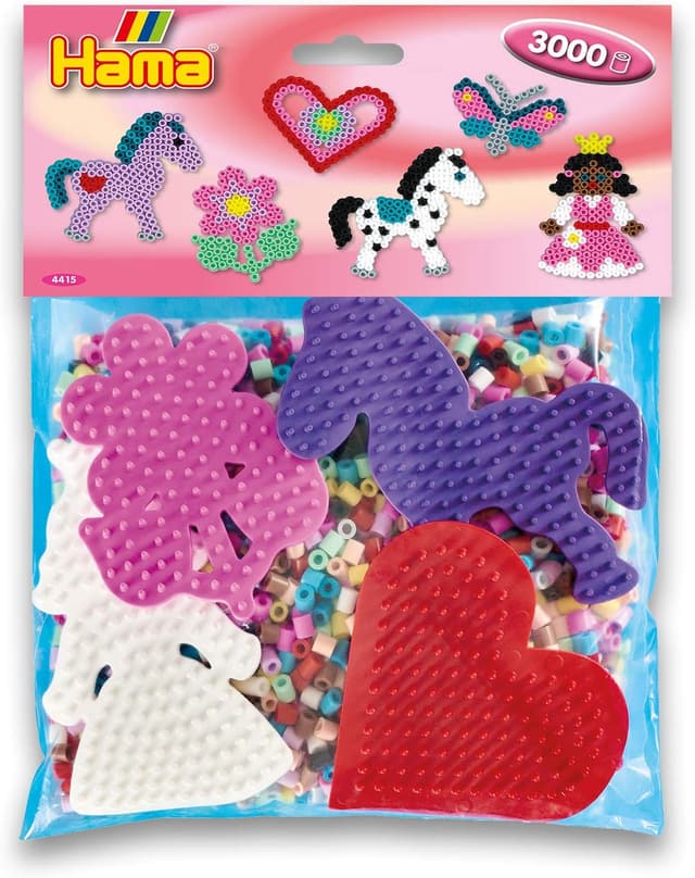 Detalle de Hama confezione da 4 piastre (cuore, principessa, pony, fiore) con 3000 perline da stirare MIDI