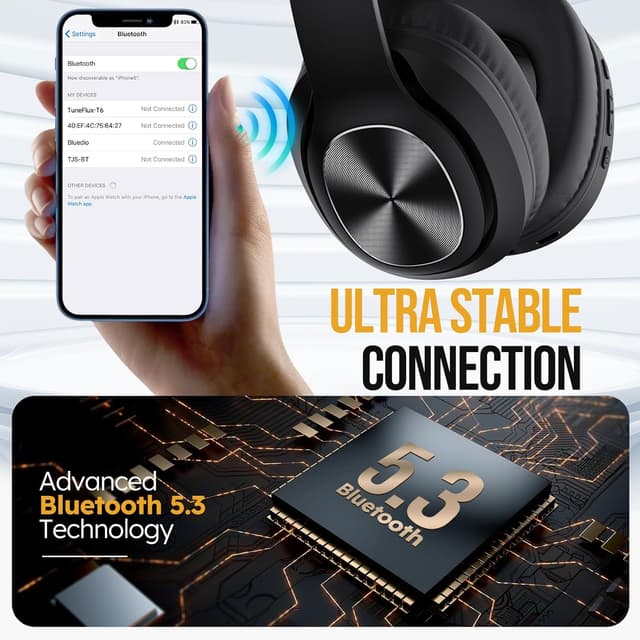 Detalle 2 de TuneFlux Wireless Bluetooth Headphones Over Ear 80H Playtime ⌛