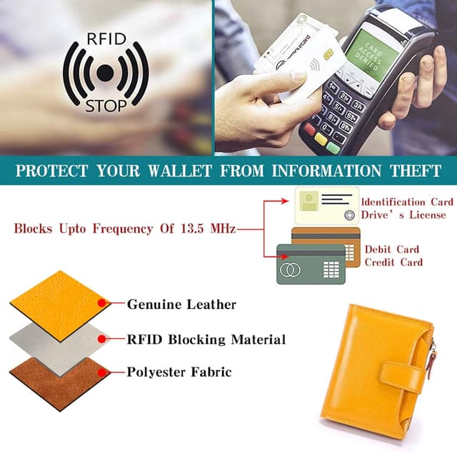 Thumbnail 6 de SENDEFN Women’s RFID Blocking Leather Small Compact Bi-fold Wallet with ID Window (13 x 10 x 3 cm)