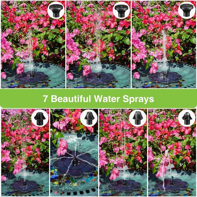 Detalle 2 de SZMP Solar Springbrunnen LED – 3,5W Glas-Solarteichpumpe mit 2000mAh Akku, 7 Wasserstilen und 4 Fixierungen