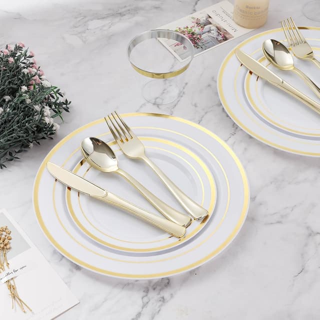 Imagen de BESTVIP 600-piece Gold Dinnerware Set 🍽 en OfertitasTOP