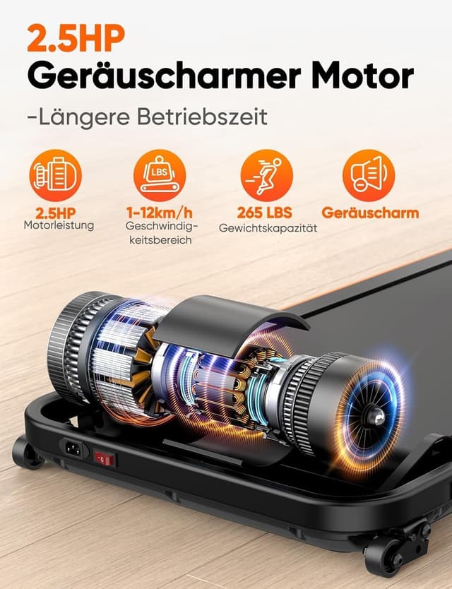 Detalle de Kiddoza Laufband für Zuhause klappbar mit Steigung, 2,5 PS Walking Pad (LED, Fernbedienung) für Büro & Home-Training