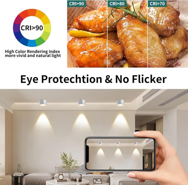 Detalle 2 de GeyouLux LED Aufbauspot dimmbar (3CCT, 30° schwenkbar) extra flach, Ø80x50 mm – inkl. 5W LED Modul