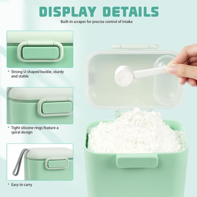 Detalle de Dispenser latte in polvere Aolso, 800 ml + 400 ml con cucchiaio e chiusura ermetica