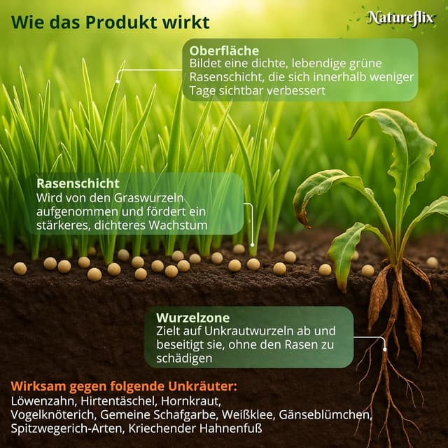 Detalle 2 de Natureflix Rasendünger mit Unkrautvernichter extra stark (2-in-1) – für dichten Rasen im Frühjahr & Sommer, 5 kg für 250 m²