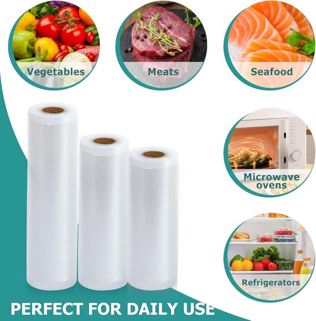Detalle de YISH Sacchetti Sottovuoto per Alimenti: 3 rotoli 15/20/28 cm (BPA free, per macchina e sous vide)
