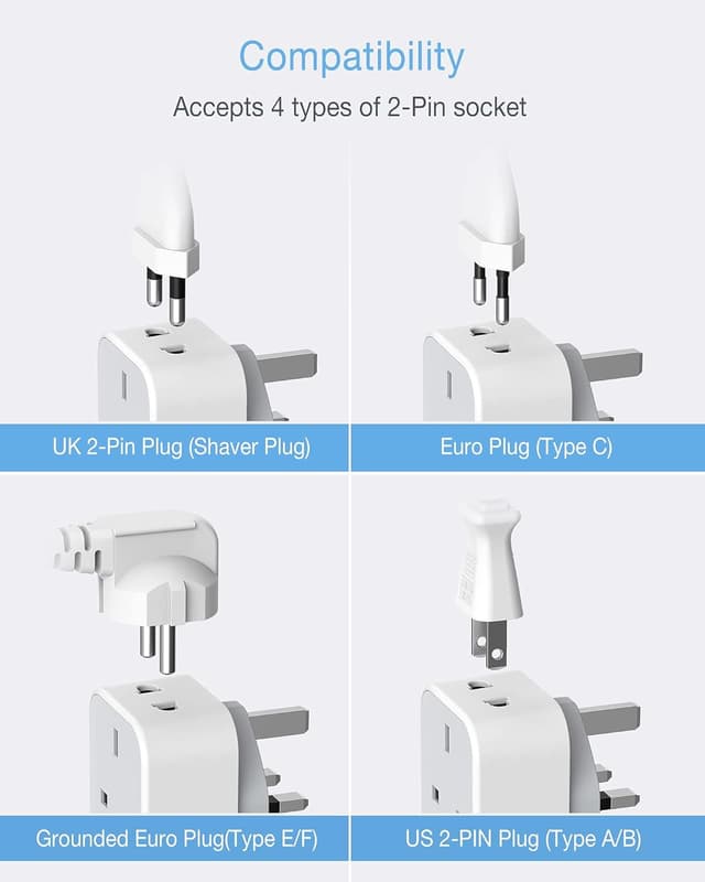 Thumbnail 2 de TESSAN Shaver Plug Adaptor UK with Double USB