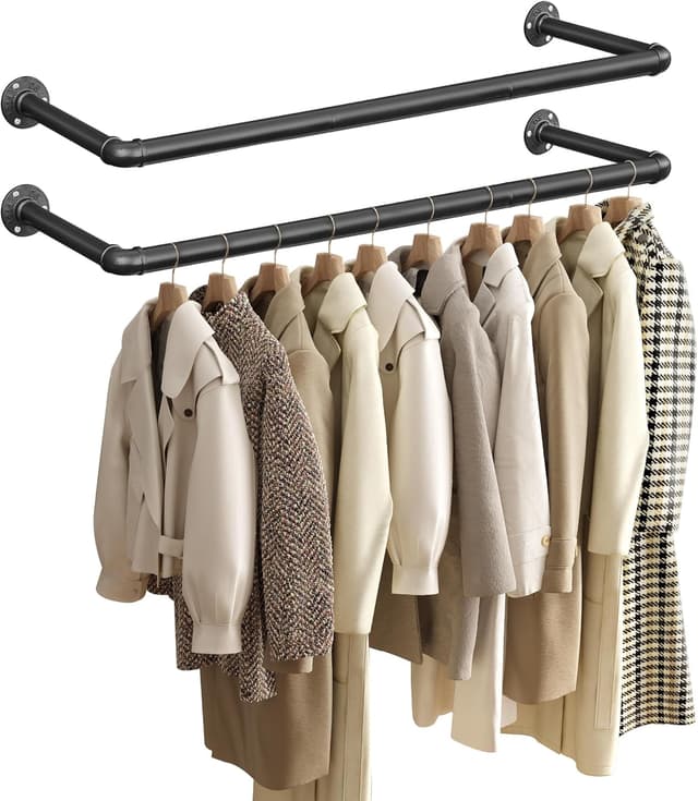 Detalle de SONGMICS HSR67BK02: set di 2 attaccapanni da muro in stile industriale, salvaspazio