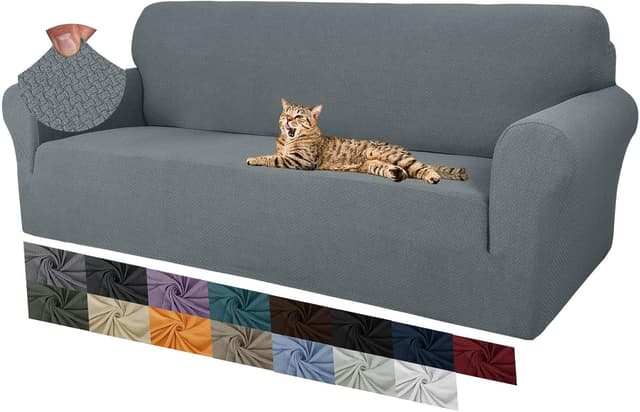 Detalle de MAXIJIN Creative Jacquard – housse de canapé 3 places super extensible, antidérapante et antitaches (gris clair)