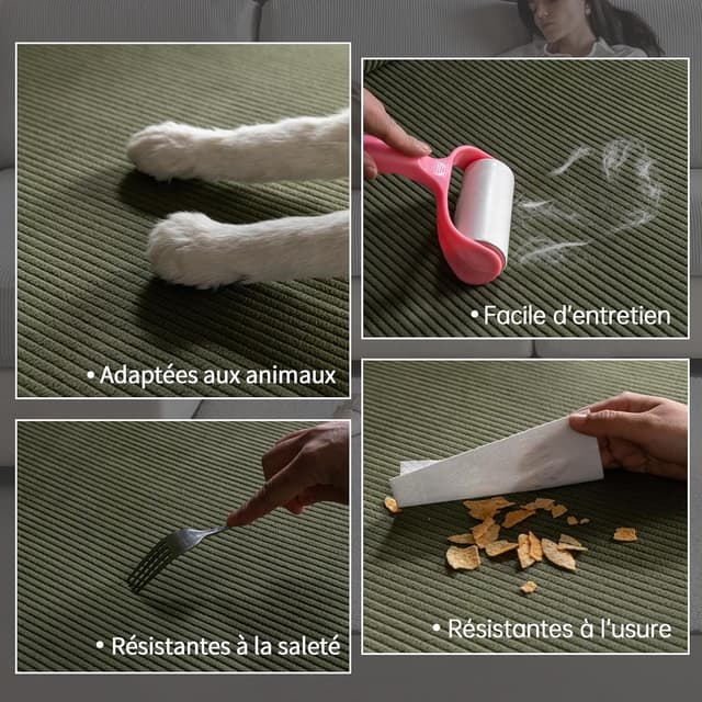 Detalle de OHSIO Housse de coussin de canapé extensible antidérapante lavable universelle (tailles M, 1 housse d’assise) – vert