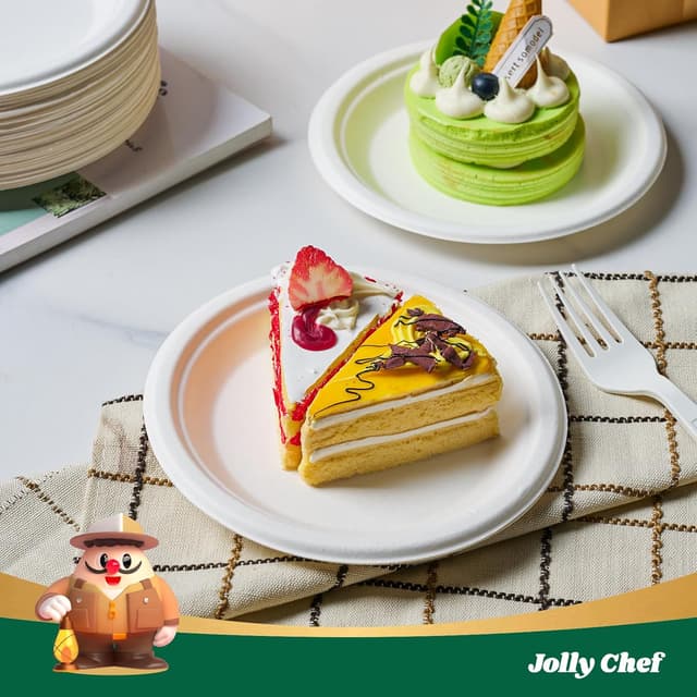 Detalle 2 de JOLLY CHEF 100% Compostable Small Paper Plates (200 Pack, 6-Inch Heavy-Duty Dessert Plates)