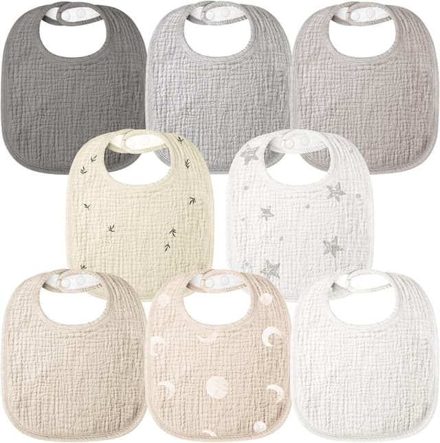 Thumbnail 6 de bearmoss Muslin Baby Dribble Bibs (100% cotton) – 8-pack bandana-style bibs for drool & teething