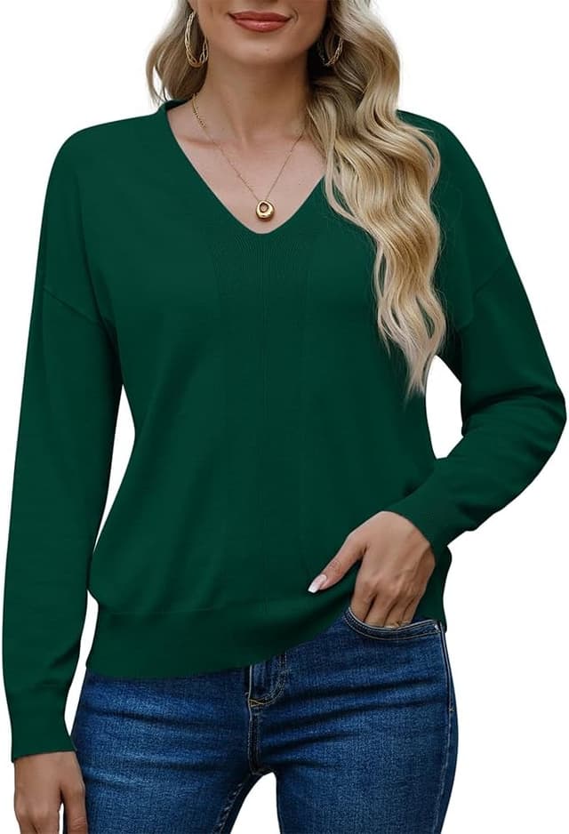 Thumbnail 6 de PrinStory women’s V-neck knit jumper long sleeve top (solid colour)