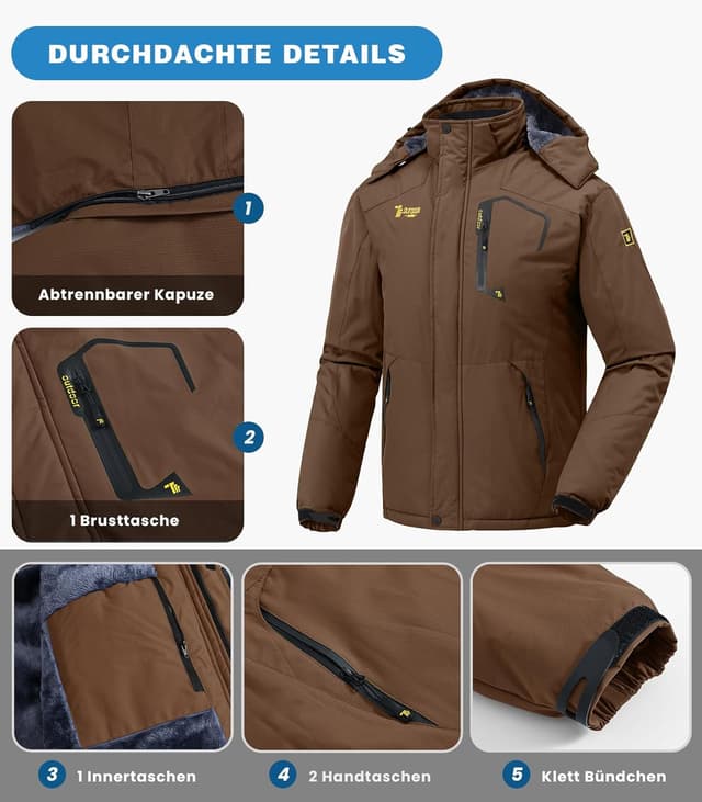 Detalle 2 de Rdruko Skijacke Herren, warme Winterjacke für den Schnee