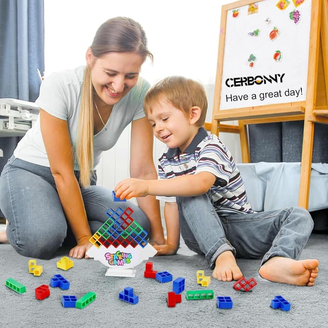 Detalle de CERBONNY 48Pcs Tetra Tower Stacking Blocks Game (Tetra Tower Balancing Blocks)