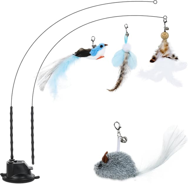 Detalle de Romon Giochi per Gatti (7 pezzi) con uccellino volante e ventosa retrattabile