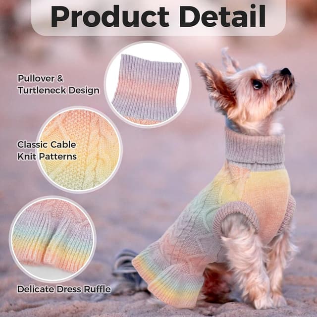 Detalle de LeLePet Lelepet Turtleneck Large Dog Jumper (Rainbow L) – warm knitted turtleneck dog pullover dress