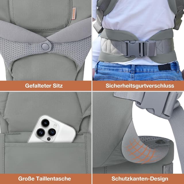 Detalle de GAGAKU Babytrage 4‑in‑1 für 4–36 Monate (4 Tragepositionen) mit 3D‑Mesh, hellgrün