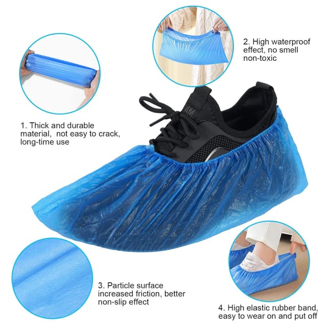 Detalle de flintronic Einweg-Schuhüberzieher aus dickem CPE, rutschfest & wasserdicht (100 Stück / 50 Paar)