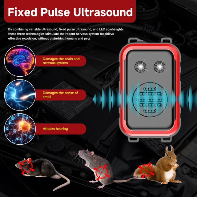 Detalle de COODAY Ultraschall Marderschreck & Nagetierabwehr mit LED-Blitzlichtern für den Motorraum