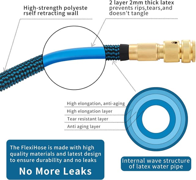 Detalle de GARDIFE Gartenschlauch 100FT/30M (3-fach erweiterbar) mit 10-Funktions-Sprühdüse und 3/4" Aluminiumzubehör