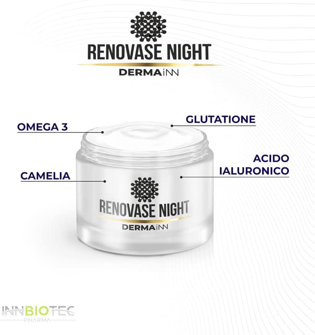 Detalle de Renovase Night Crema Notte Viso Antirughe per Uomo e Donna con Acido Ialuronico, Acil Glutatione e Omega 3