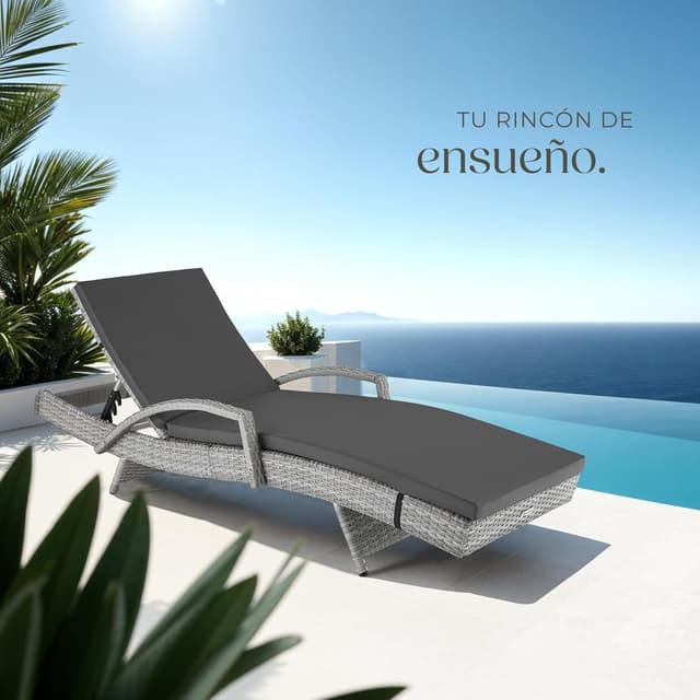 Detalle 2 de tectake® Tumbona de jardín con respaldo 5 posiciones