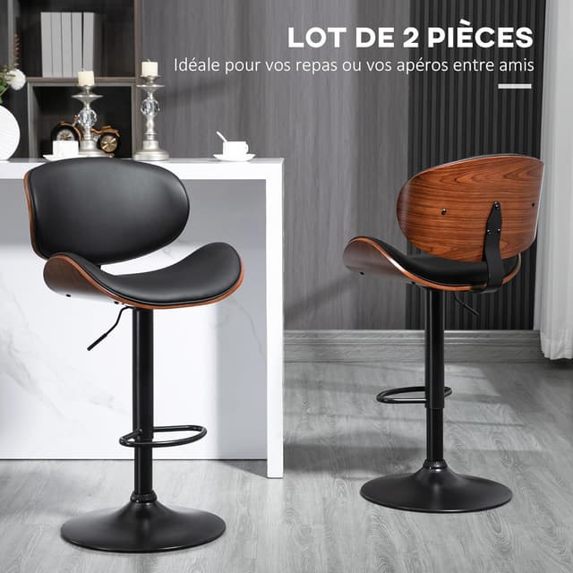 Detalle 2 de HOMCOM Lot de 2 tabourets de Bar Chaise de Cuisine noir