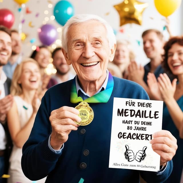 Detalle 2 de WenmthG Geschenkset zum 80. Geburtstag mit Medaille und Geburtstagskarte (Umschlag inklusive)