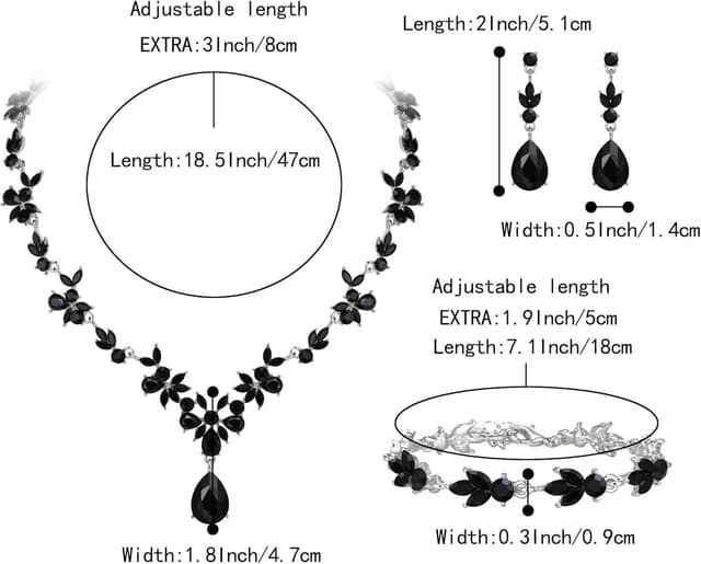 Detalle de Clearine Parure de bijoux de mariage bleu : collier en Y, bracelet de tennis et boucles pendantes