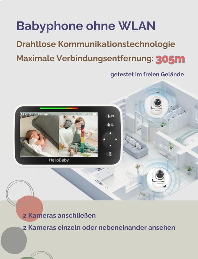 Thumbnail 5 de HelloBaby HB6550 Babyphone Kamera mit 3500 mAh Akku 5 Zoll Bildschirm