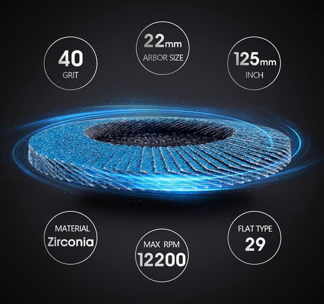 Detalle de S SATC Fächerscheibe 125 Korn 40 für Metall, Holz, Stahl (10 Stück) – Lamellenschleifscheiben für Winkelschleifer