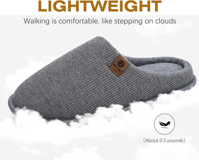 Detalle de ONCAI men’s house slippers with memory foam insole, faux fur lining and non-slip rubber soles (indoor/outdoor)