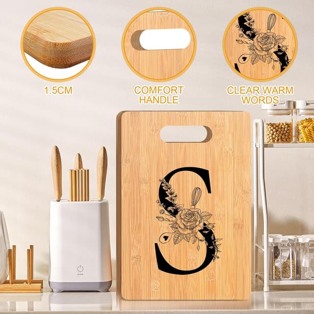 Detalle de Wzczf graviertes Bambus-Schneidebrett als Einzugsgeschenk für Frauen (S) – personalisiertes Küchen-Geschenk mit Monogramm