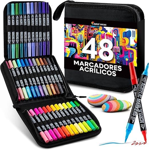 Detalle de Zenacolor Rotuladores Acrílicos Doble Punta - 48 Colores 🎨